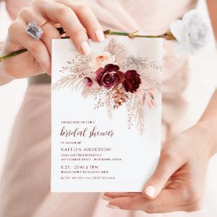 Invitation Boho Fête des mariées Bourgogne Pampas Roses en he