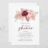 Invitation Boho Fête des mariées Bourgogne Rose Gold Pampas (Devant / Derrière)