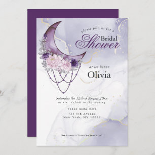 Invitation Boho Fête des mariées Crescent Violet Lune Mandala