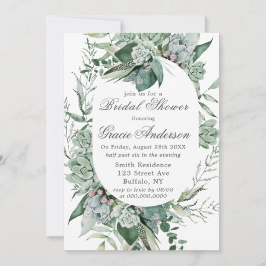 Invitation Boho Fête des mariées de verdure succulente (Devant)