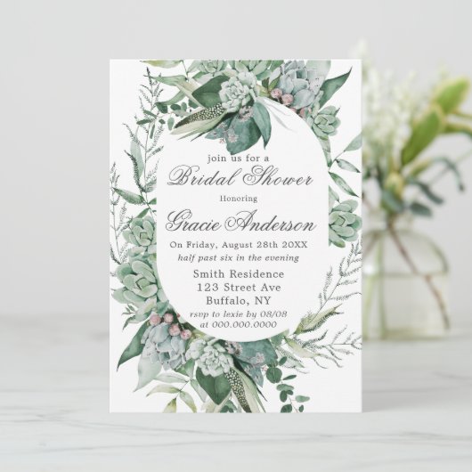 Invitation Boho Fête des mariées de verdure succulente (Debout devant)