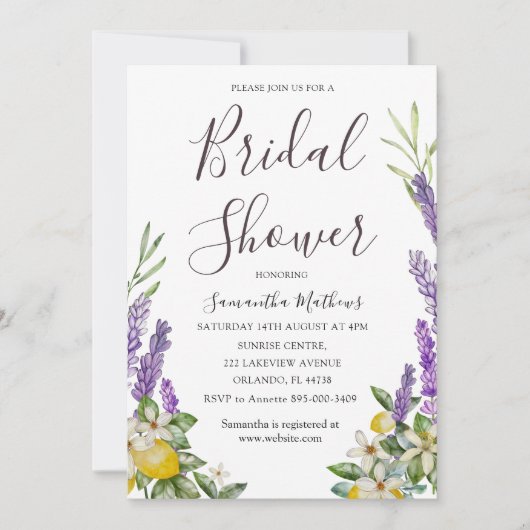 Invitation Boho Fête des mariées Lemon & Lavender Foliage Inv (Devant)