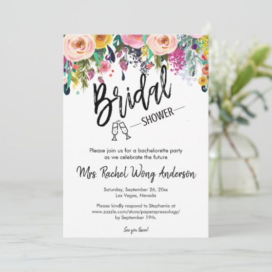 Invitation Boho Fête des mariées QR Code RSVP Détails (Debout devant)