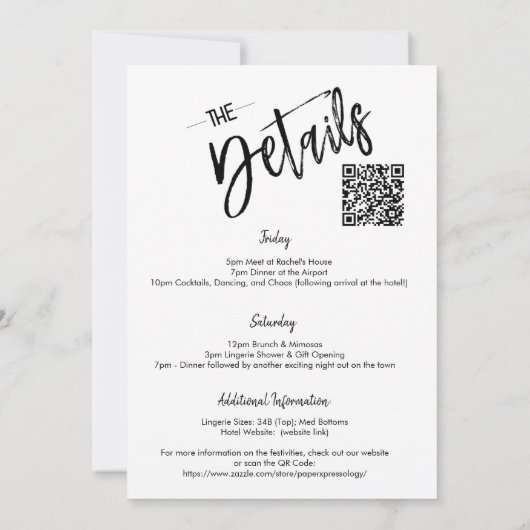 Invitation Boho Fête des mariées QR Code RSVP Détails (Dos)