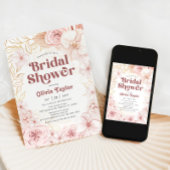 Invitation Boho Fête des mariées rose pâle Floral