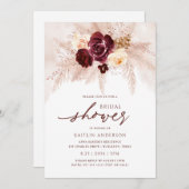 Invitation Boho Fête des mariées rouille Pampas Rose herbe (Devant / Derrière)