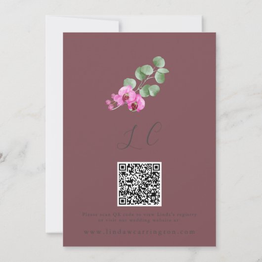 Invitation Boho Fête des mariées Tropical Floral QR Code Viol (Dos)