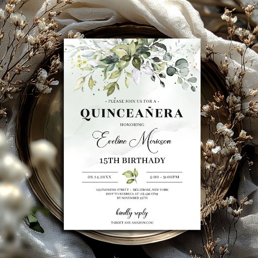 Invitation Boho feuillage verdoyant quinceanera 15e anniversa