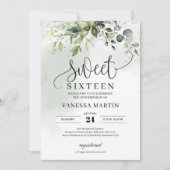 Invitation Boho feuillage vert eucalyptus sweet sixteen (Devant)