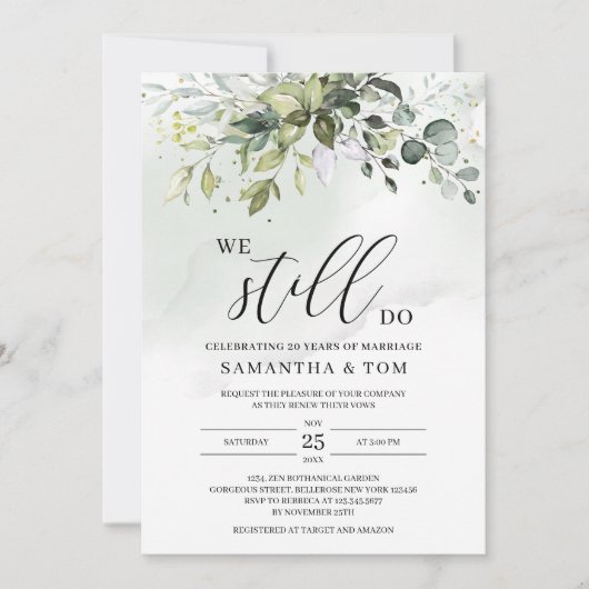 Invitation Boho feuillage vert nous faisons encore voeu renou (Devant)