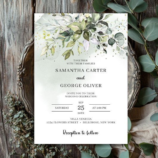Invitation Boho feuille vert eucalyptus personnalisé