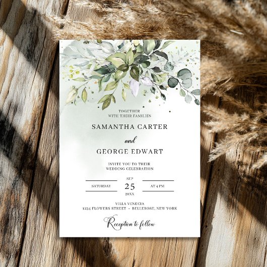 Invitation Boho feuille vert eucalyptus personnalisé