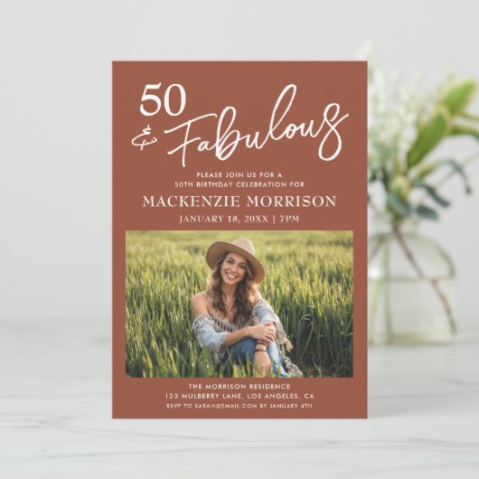 Invitation Boho Fifty and Fabulous Birthday Party (Debout devant)