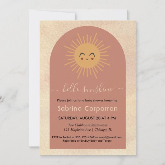 Invitation Boho fille minimaliste Bonjour Sunshine baby showe (Devant)