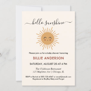 Invitation Boho fille minimaliste Bonjour Sunshine baby showe