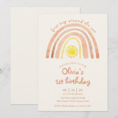 Invitation Boho First Trip Around Sun Rainbow 1st Birthday (Devant / Derrière)
