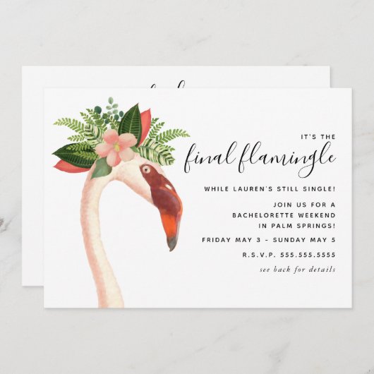 Invitation Boho Flamant rose Bachelorette Week-end (Devant / Derrière)