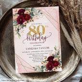 Invitation Boho flamboyant Roses d'or 80e anniversaire