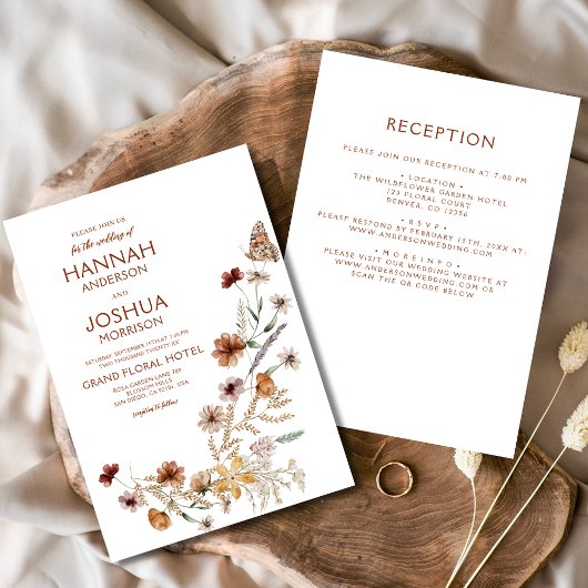 Invitation Boho Fleur de Champ Tout en Un Jardin de Mariage