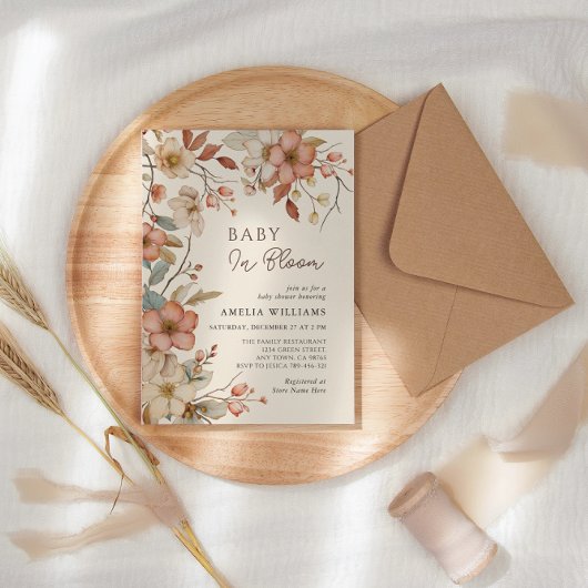 Invitation Boho Fleur de Saisons Blanche Baby Shower