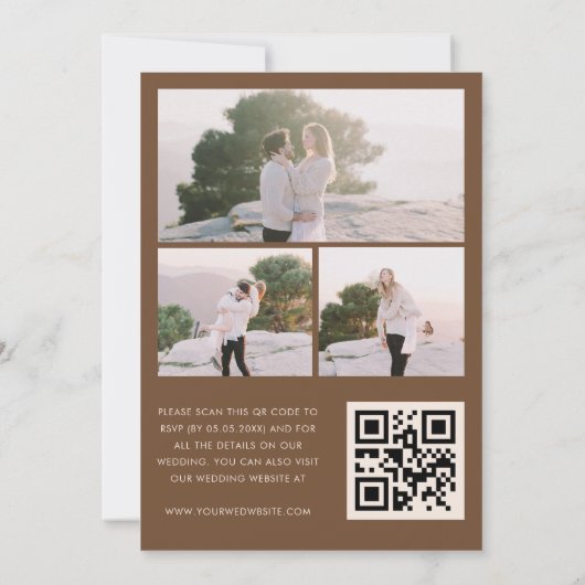 Invitation Boho Fleur sauvage 3 Photo Collage QR Code Mariage (Dos)