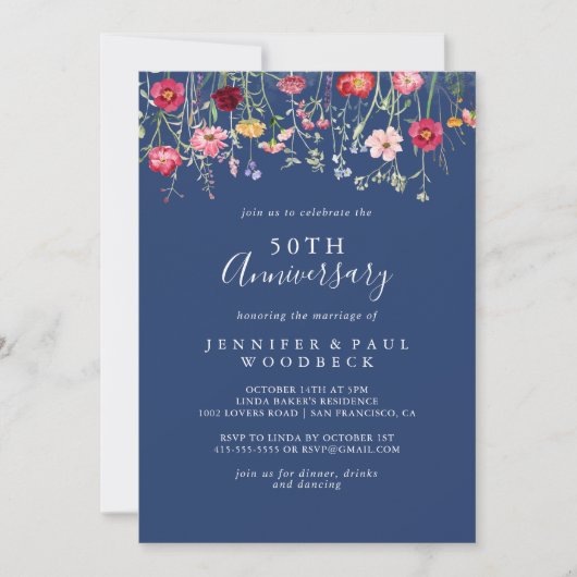 Invitation Boho Fleur sauvage 50e anniversaire de Mariage (Devant)