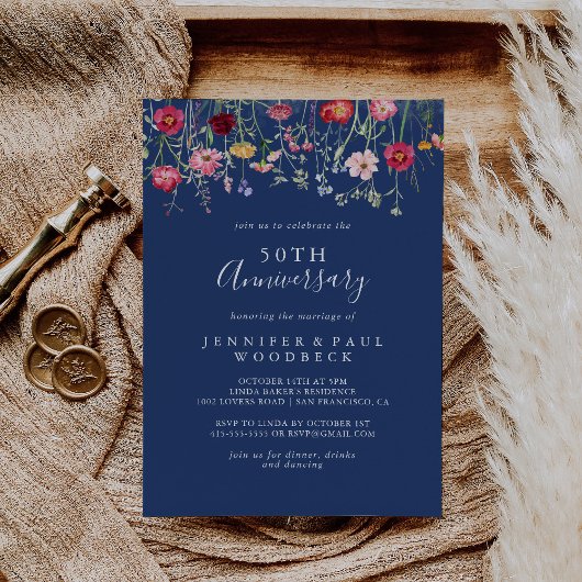 Invitation Boho Fleur sauvage 50e anniversaire de Mariage
