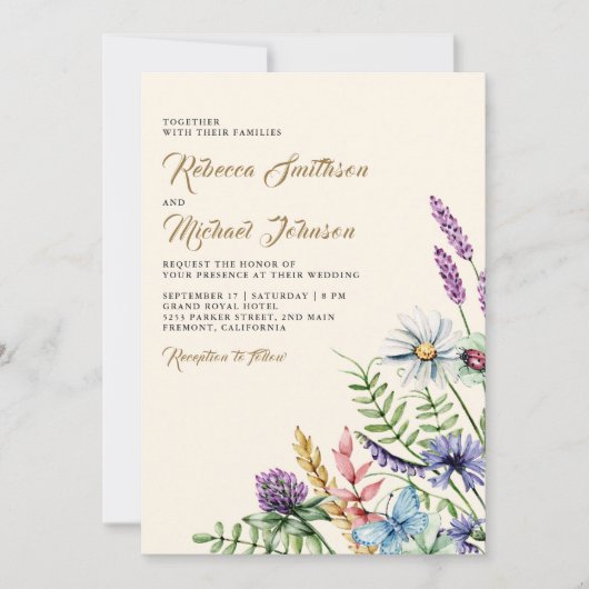 Invitation Boho Fleur sauvage All in One Cream Mariage (Devant)
