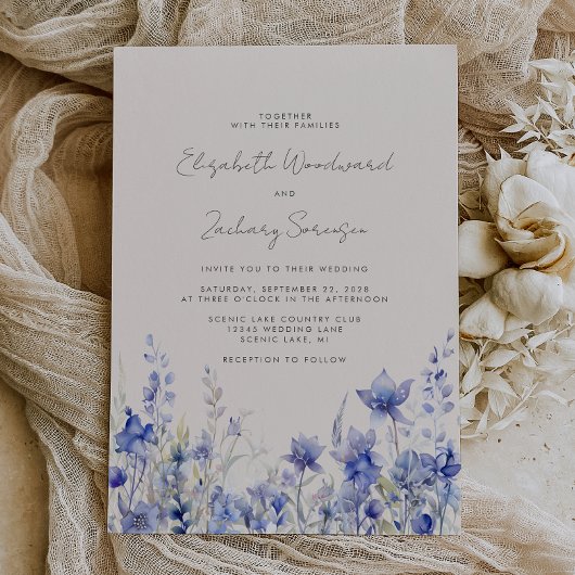 Invitation Boho Fleur sauvage Aquarelle Bluebells Mariage