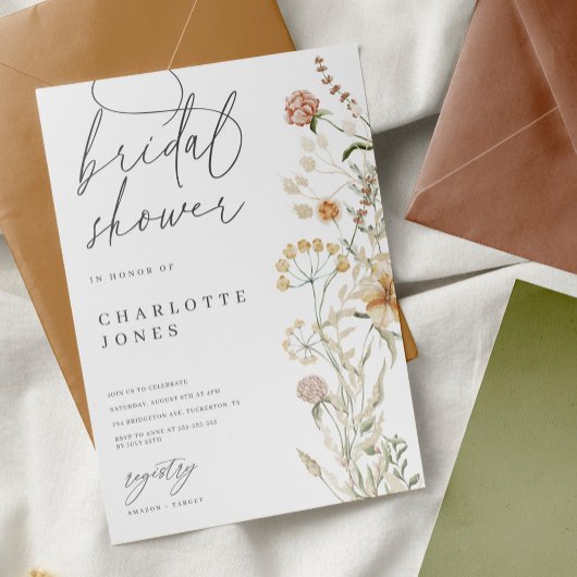 Invitation Boho Fleur sauvage aquarelle Fête des mariées mini
