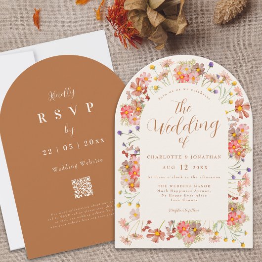 Invitation Boho Fleur sauvage Automne Arch Mariage Terracotta