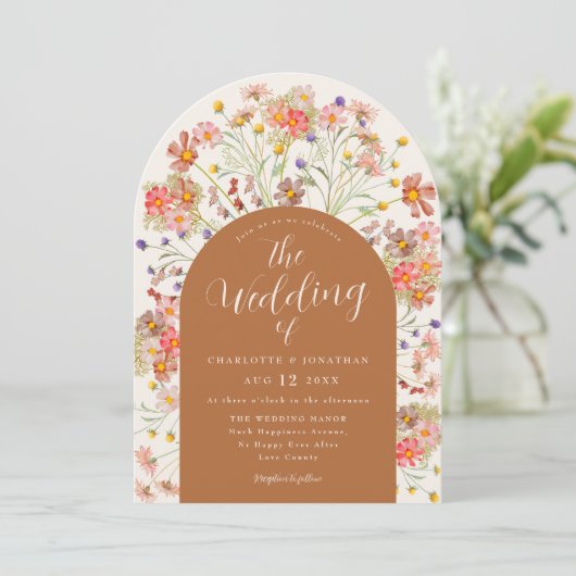 Invitation Boho Fleur sauvage Automne Arch Mariage Terracotta (Debout devant)