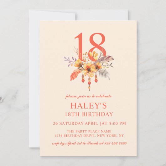 Invitation Boho Fleur sauvage Automne Automne Floral 18e anni (Devant)