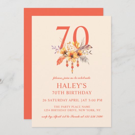 Invitation Boho Fleur sauvage Automne Automne Floral 70E Anni (Devant / Derrière)