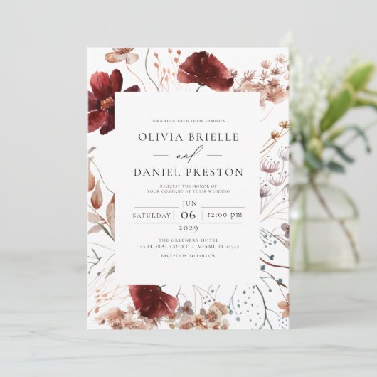 Invitation Boho Fleur sauvage Automne tout en un QR Code Mari (Debout devant)