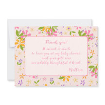 Boho Fleur sauvage Baby Girl Douche Merci Note