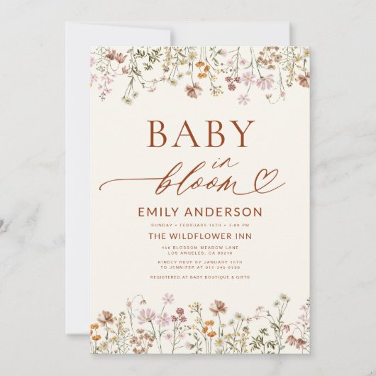 Invitation Boho Fleur sauvage Baby in Bloom Baby shower (Devant)
