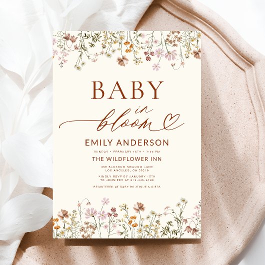 Invitation Boho Fleur sauvage Baby in Bloom Baby shower
