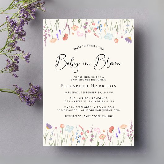 Invitation Boho Fleur sauvage Baby in Bloom Cream Baby shower