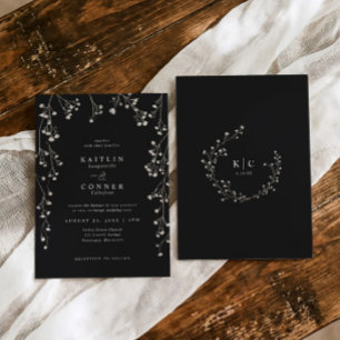Invitation Boho Fleur sauvage Baby's Breath Mariage noir blan
