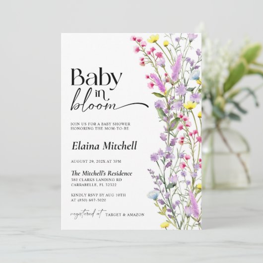 Invitation Boho Fleur sauvage bébé en fleurs douche florale (Debout devant)