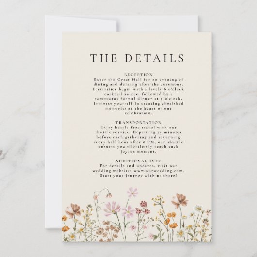 Invitation Boho Fleur sauvage Beige Garden Détails du mariage (Devant)