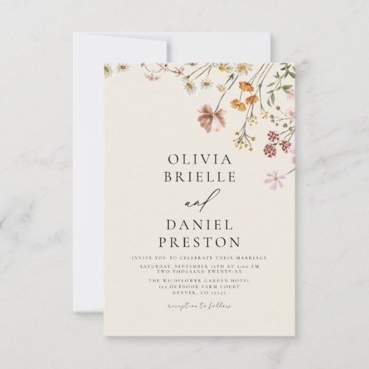 Invitation Boho Fleur sauvage Beige Garden Mariage (Devant)