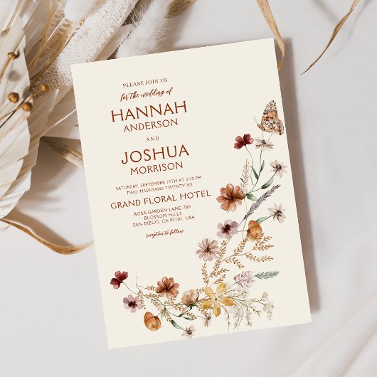 Invitation Boho Fleur sauvage Beige Garden Mariage