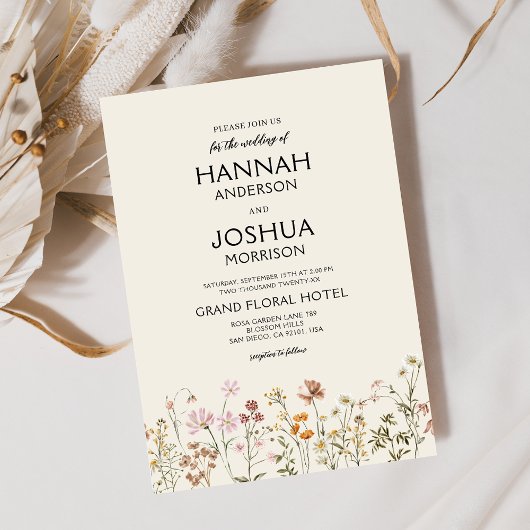 Invitation Boho Fleur sauvage Beige Garden Mariage