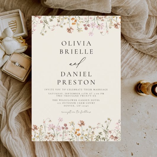 Invitation Boho Fleur sauvage Beige Garden Mariage