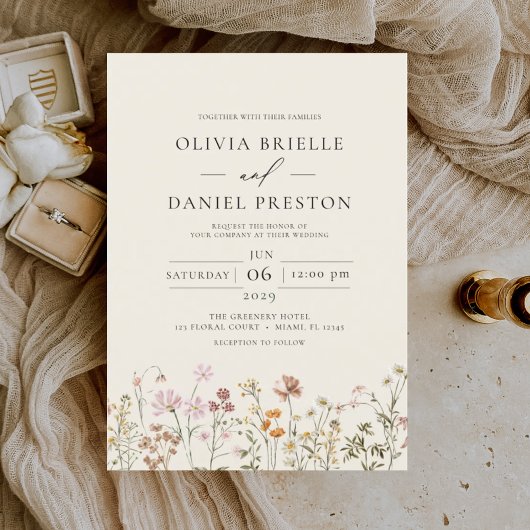Invitation Boho Fleur sauvage Beige Garden Mariage