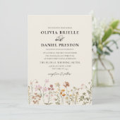 Invitation Boho Fleur sauvage Beige Garden Mariage (Debout devant)