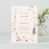 Invitation Boho Fleur sauvage Beige Minimaliste Mariage (Debout devant)