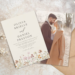 Invitation Boho Fleur sauvage Beige Photo Jardin Mariage